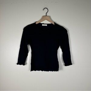 EMPORIO ARMANI Black Long Sleeve Lettuce Edge Jumper Top